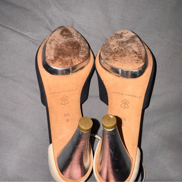 Rare Loeffler Randall Black Tan Leather Suede METAL Heels Sandals Shoes 8.5 - Picture 8 of 9